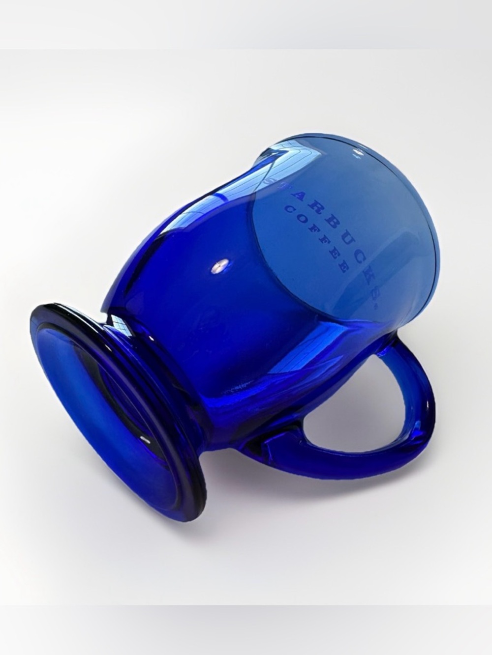 Starbucks Coffee Cup Cobalt Blue Etched Glass Footed Mug 16 oz Anchor Hocking